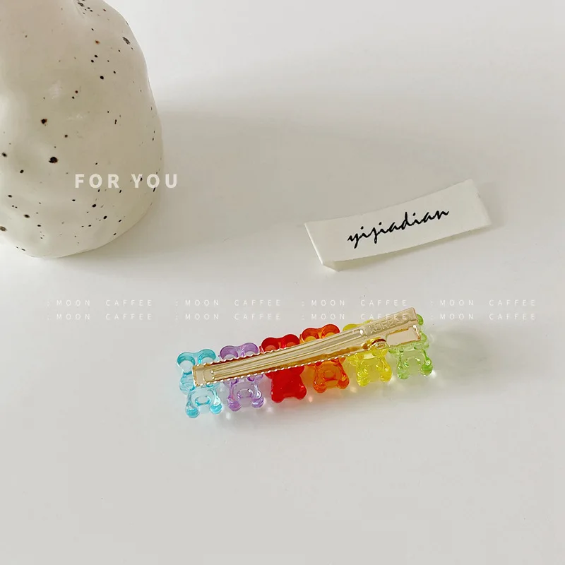 

2021 New Rainbow Acrylic Bear Jelly Clip Hairpin Tide Girl Sense Ins Hair s for Girls