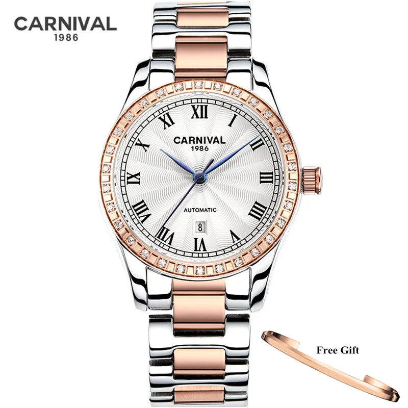 CARNIVAL Luxury Brand Ladies Fashion Automatic Bracelet Watch Woman Waterproof Casual Mechanical Wristwatches Relogio Feminino