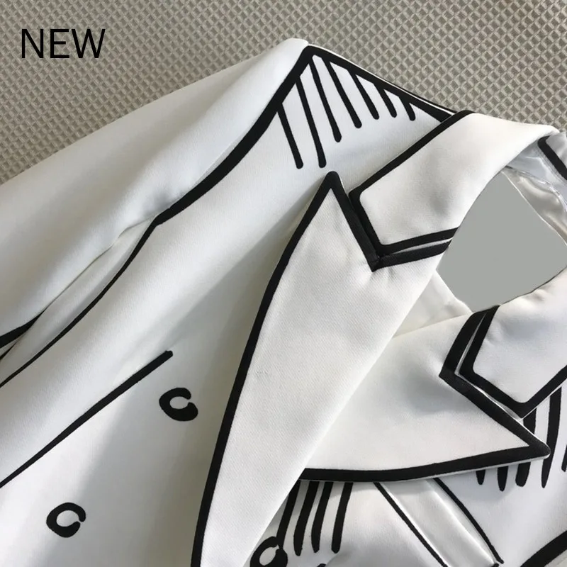 

2020 autumn women high quality designer painting graffiti blazer coats color block fashion white blazers S101