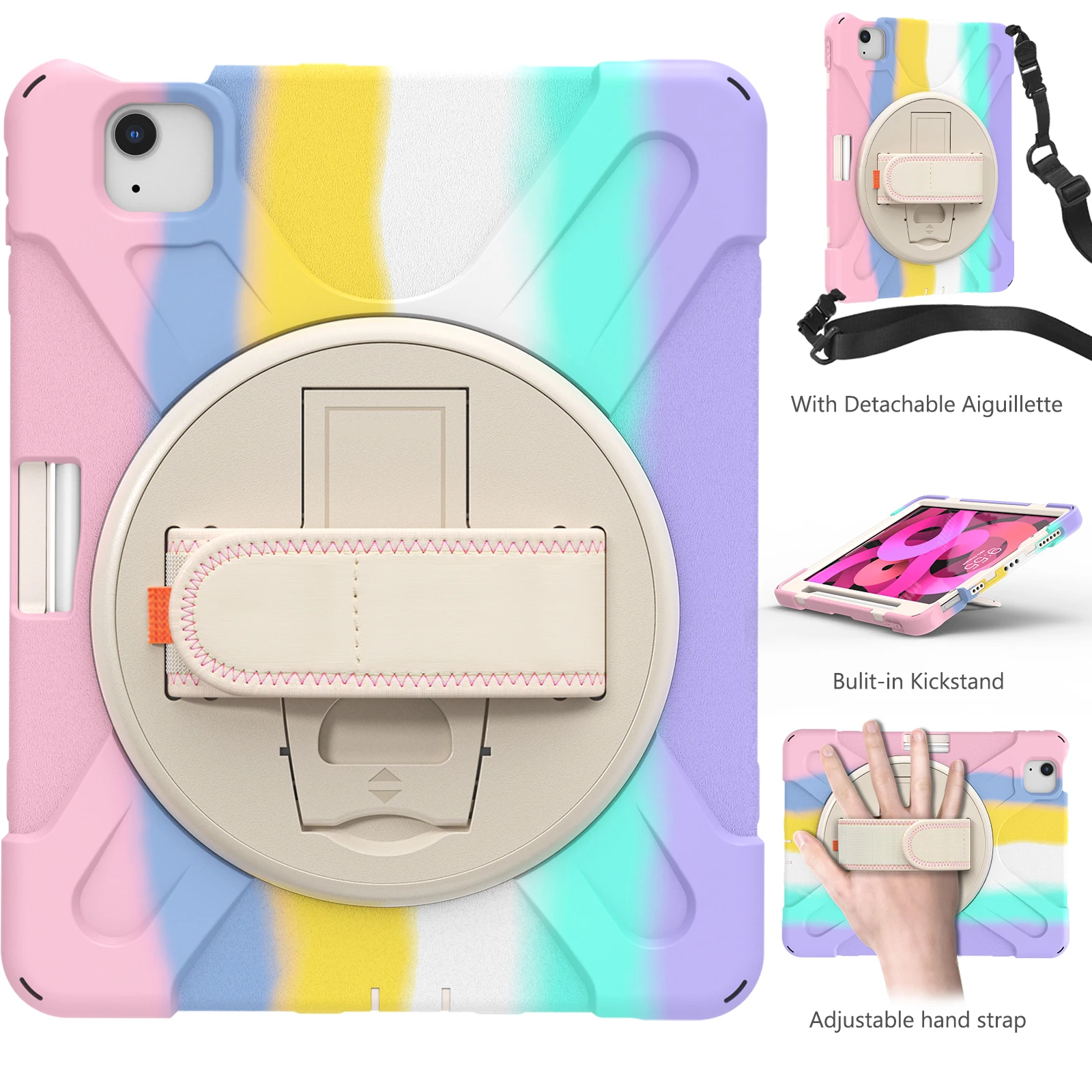 

Чехол для планшета iPad Air 4 10,9 дюйма, Радужный чехол с поворотом на 360 градусов для iPad Pro 11 2020 2018 Air4, защитный чехол + ремешок