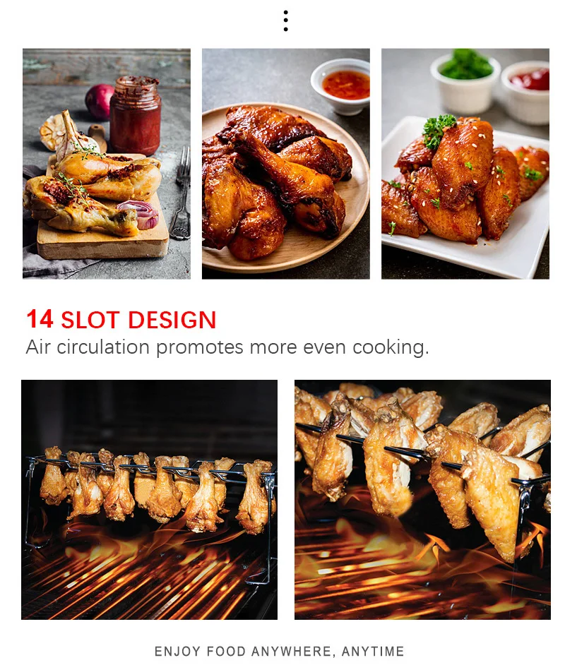 

BBQ Beef Chicken Leg Wing Grill Rack 14 Slots Stainless Steel Barbecue Drumsticks Holder Smoker Oven Roaster Stand with Drip Pan