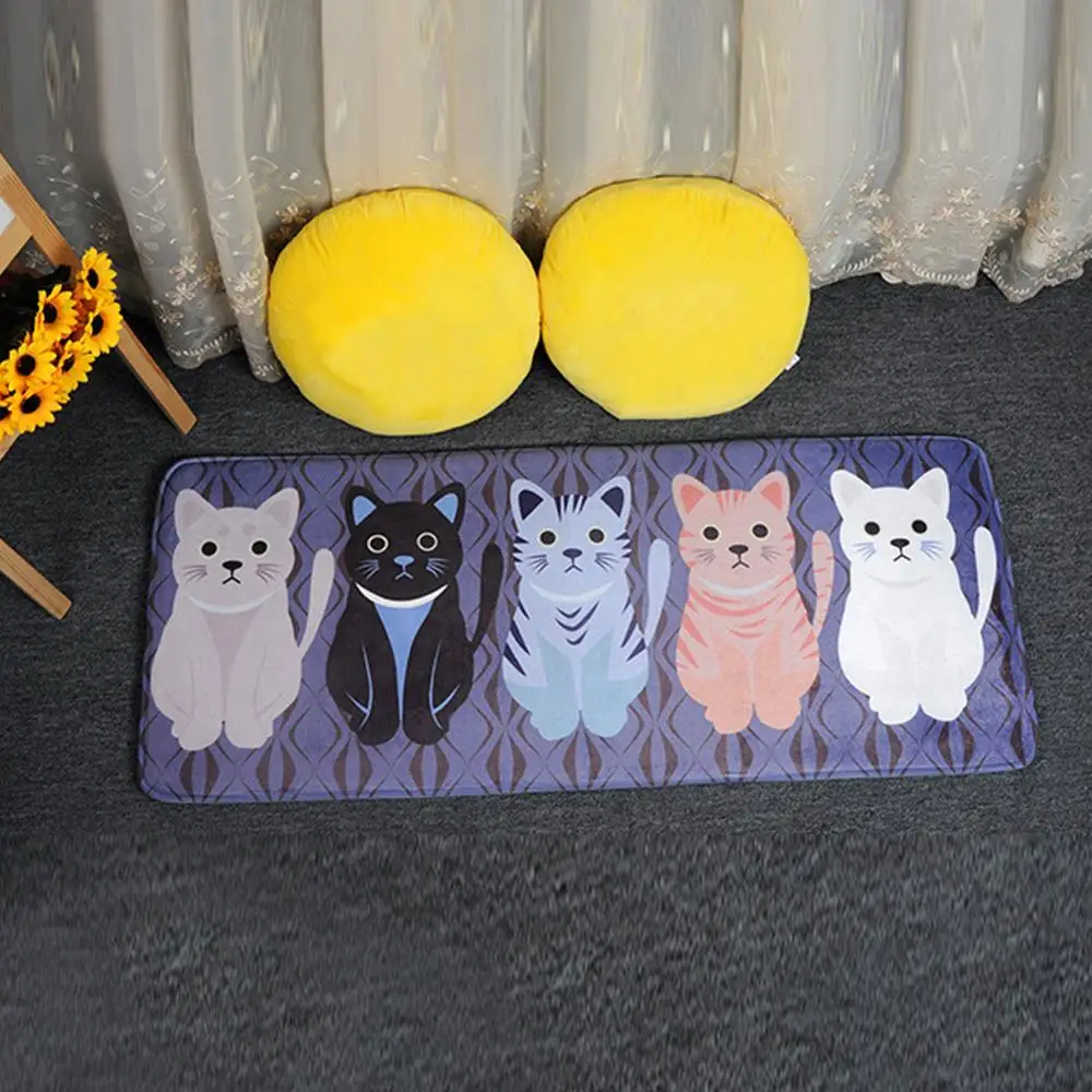 Cute Cat Door Floor Anti-Slip Mats Carpets Flannel Kitchen Bathroom Black Yellow Rugs Doormats Creative Welcome Mat Home Textile | Дом и сад