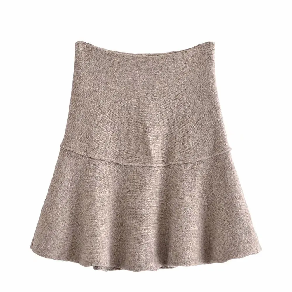 

Женская трикотажная плиссированная мини-юбка с высокой талией, Осень-зима 2021