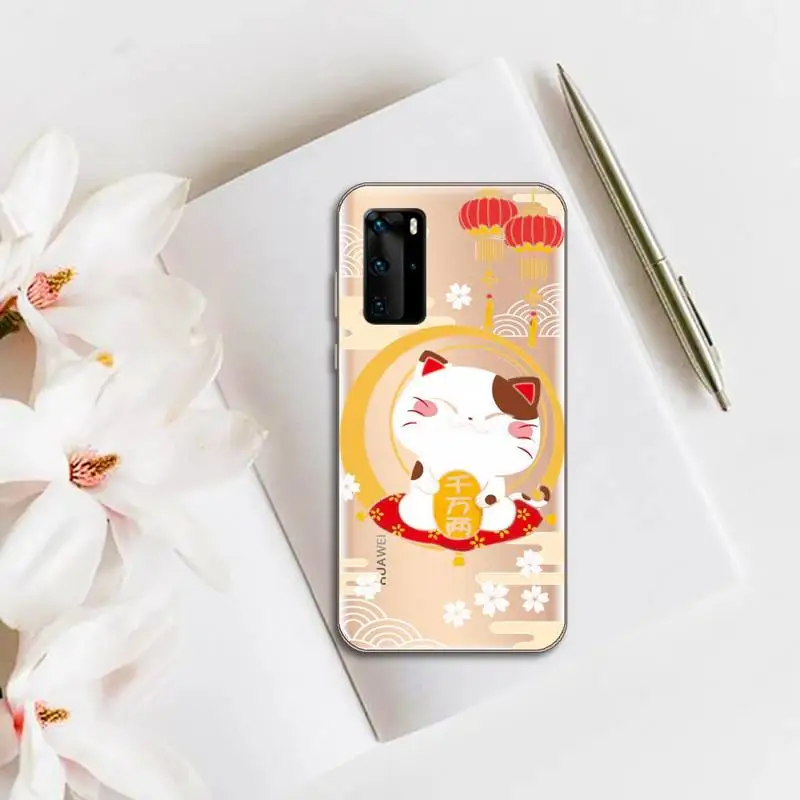 

Lucky Cat Phone Case Transparent for huawei honor P 40 30 20 lite Pro 10 i 8 9 x p smart 2019