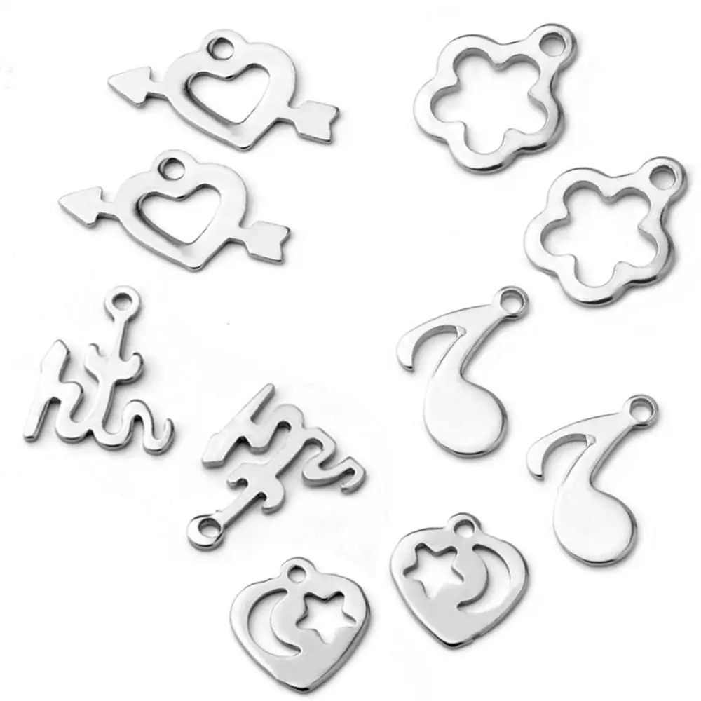 

REGELIN 100pcs/lot Stainless Steel Flower Hearts Love Shape Charms Small Pendant Metal Leaf DIY Jewelry Findings Accessories