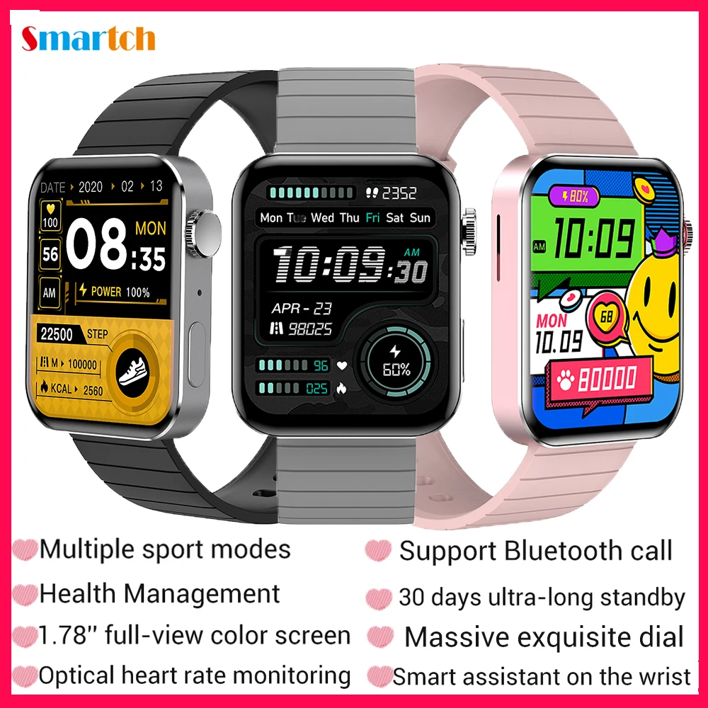 

New Smart Watch Women Men 1.78 Inch Full Touch Screen Fitness Heartrate Sleep Monitor Blue Tooth Call Smartwatch For Android IOS