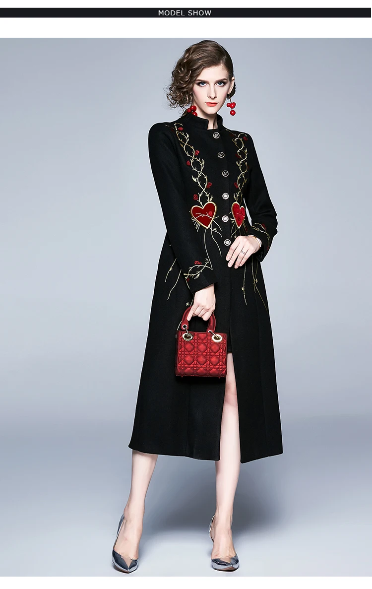 Women's New Wool Coat European Women Plus size autumn winter Runway Embroidery wool Maxi overcoat Parka Maxi Coats C3591