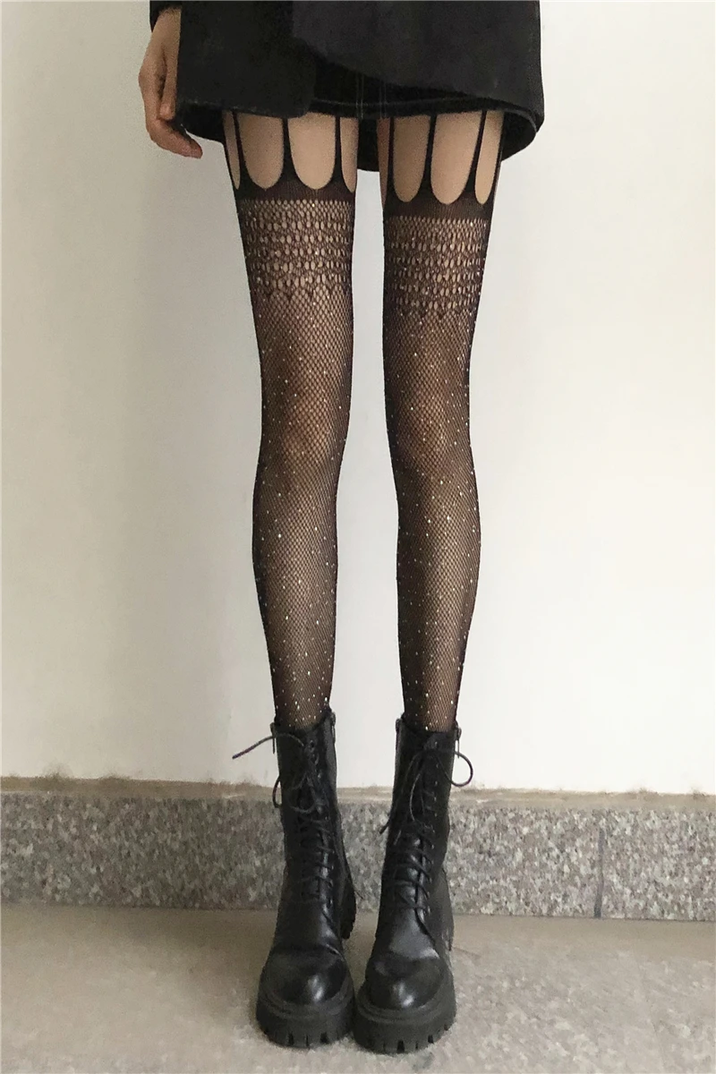 

Sling with Diamond Black Silk Stockings Women's Thin Lace Pantyhose Black Socks Fishnet Stockings