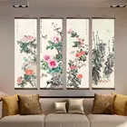 Холст с зелеными растениями в китайском стиле, декоративная картина на холсте для спальни, гостиной, настенные художественные плакаты из массива дерева с прокруткой