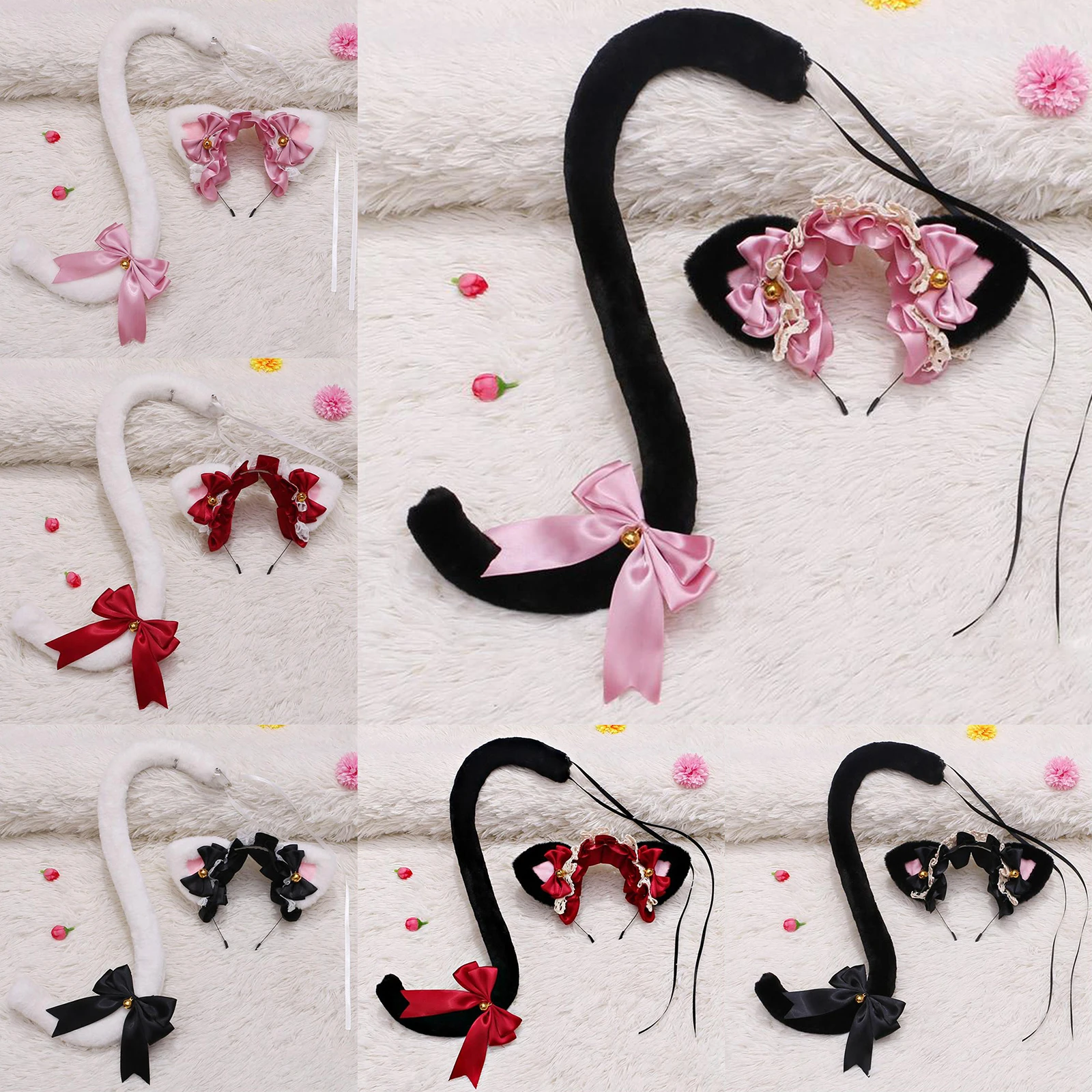 

Повязка на голову с кошачьими ушками и хвост, нарядный костюм унисекс