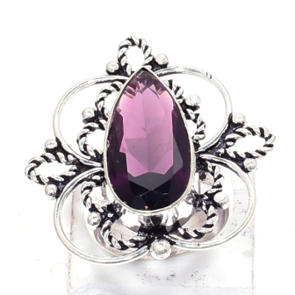 

Genuine Amethyst Ring Silver Overlay over Copper, Hand Made Women Jewelry gift , USA Size 5.5
