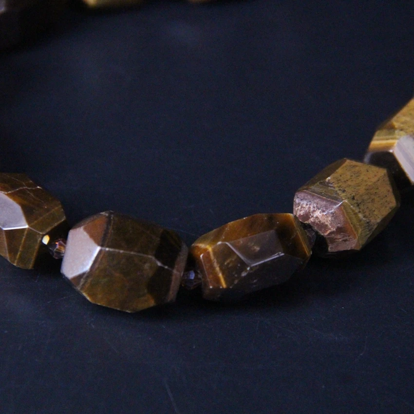 Ожерелье из натурального желтого камня тигровый глаз 15 5 дюйма/нитка|Бусины| |