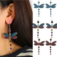 cute vintage ethnic female big dragonfly crystal earrings boho rainbow blue green rhinestone dangle drop earrings for women