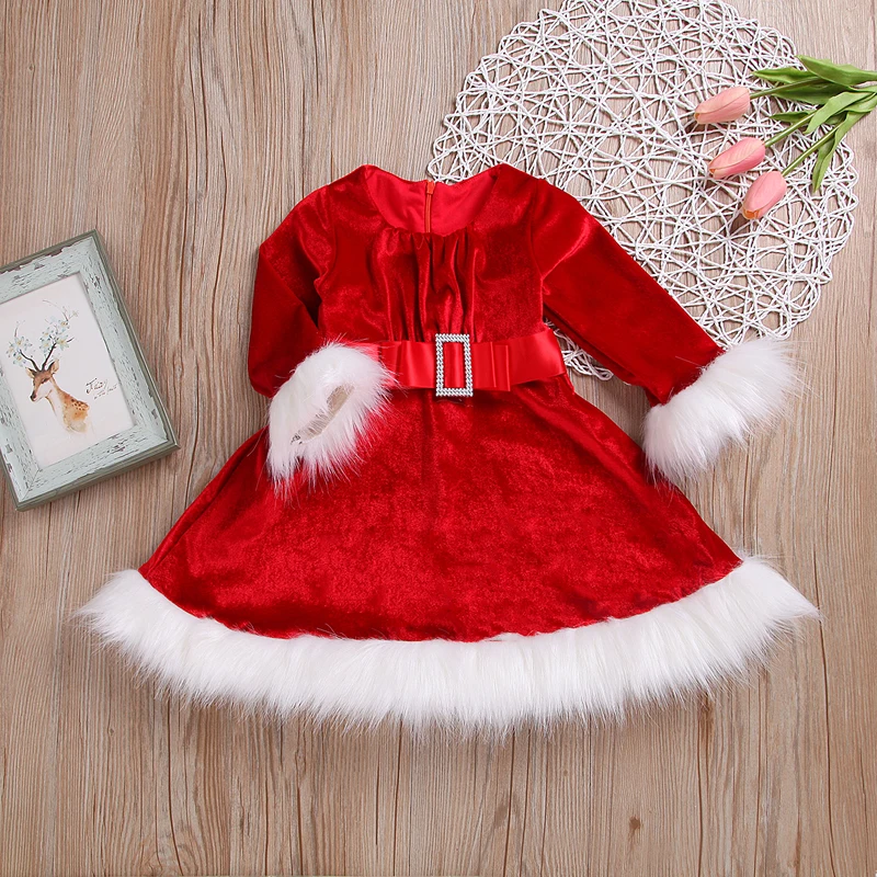 

Infant Baby Girl Christmas Dress Kids Newborn Baby Girls Red Dress Princess Velvet Plush Party Xmas Dress New Year Girls Outfit