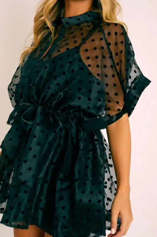 

Women Sexy Short Sleeve Mesh Perspective Loose Clubwear Casual Short Mini Dress