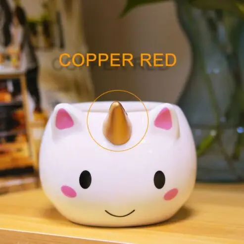 copper 300 мл 3D Радуга Единорог кружка креативная керамическая кофейная чайная чашка милый мультяшный Единорог Новинка подарки фарфоровая чашка для молока для офиса - Цвет: copper