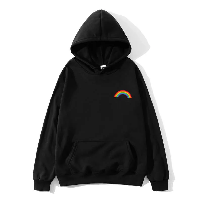 New Harajuku Rainbow Print Hooded Lady Korean Kawaii Sweatshirt Usagi Aesthetic Super Dalian Hoodie Girl Streetwear