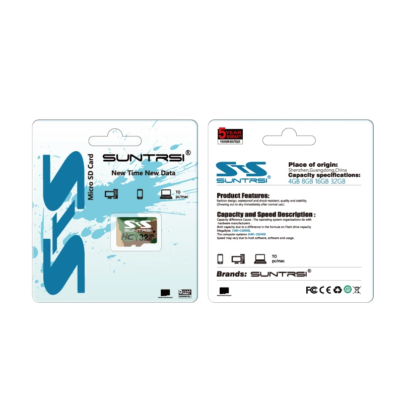Suntrsi Micro SD карта памяти 128 ГБ 64 32 SDHC для телефона чтение скорость записи класс 10 100%