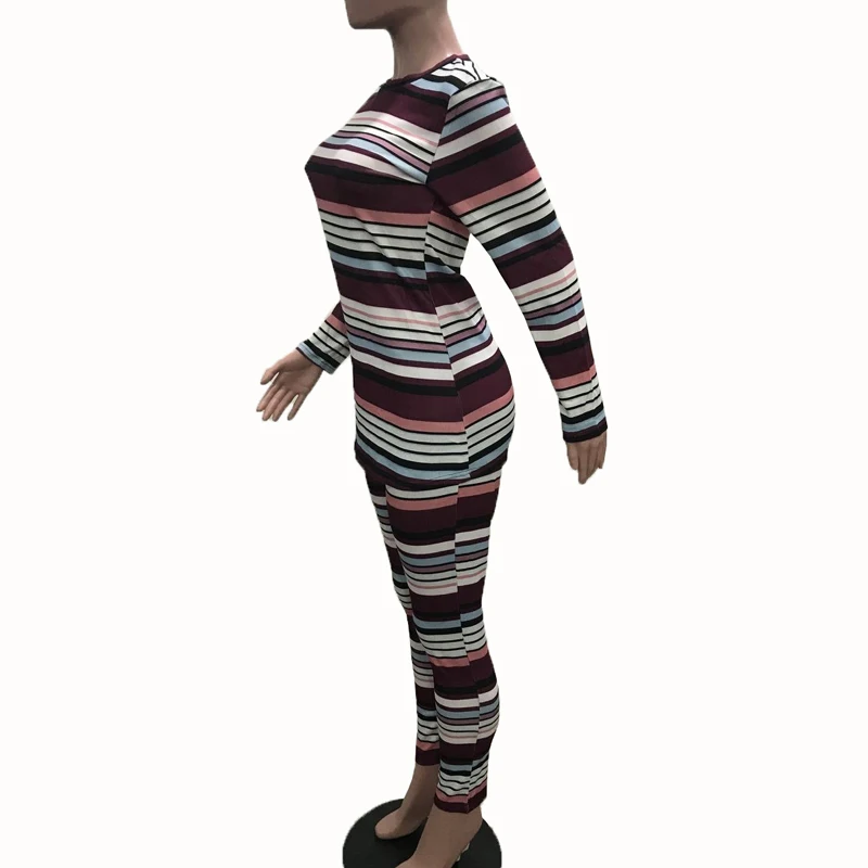 

Hot Women Set Striped Print Sexy Sweatsuit Plus Size Tops + Skinny Pants Sweat Suits Two Piece Tracksuit Casual 2 Piece Sets