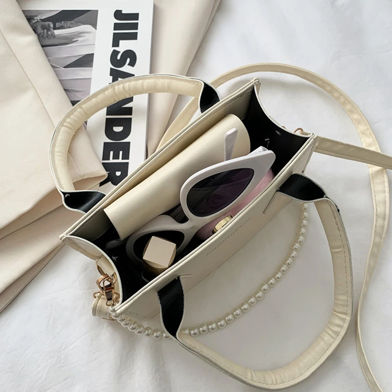 

Women's Handbags Letter Printing Pearl Chain Leather Small Crossbody Shoulder Bag Wholesale 2021 New Fashion Female Bags