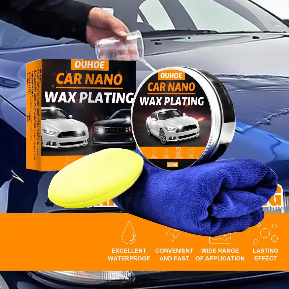 

200ml Car Wax Crystal Plating Set Glossy Wax Paint Care Tiny Scratch Repair Maintenance Nano Coating With Sponge And Towel