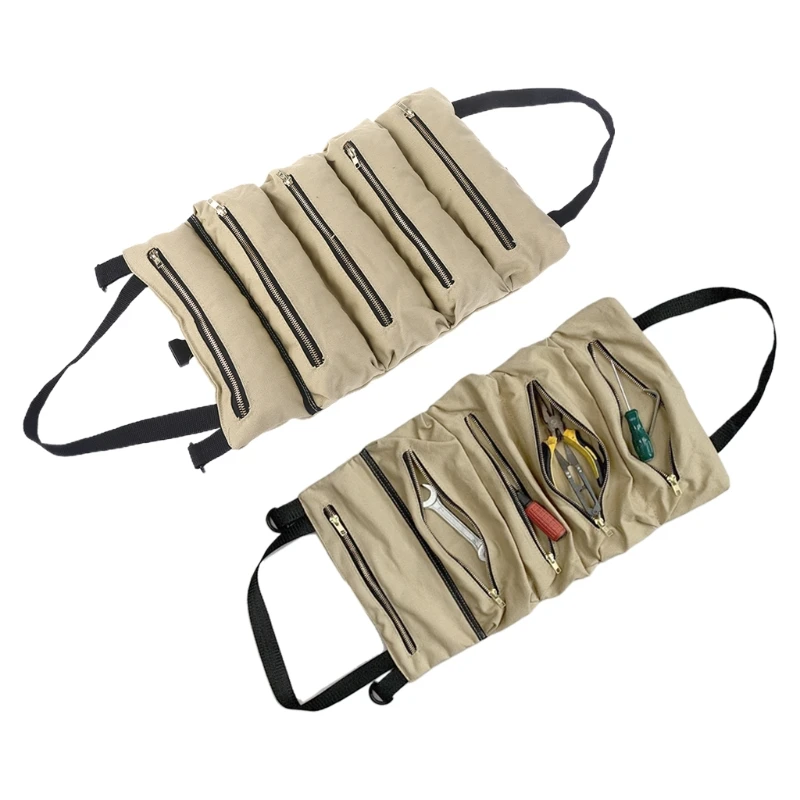 

Roll Up Tool Bags Set Multi-Purpose Tool Pouch Wrap Roll with Zipped Compartments Tools Tote Carrier for Wrenches N58C