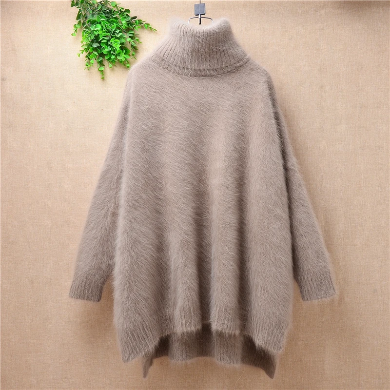 Женская свободная кашемировая водолазка из меха ангорской шерсти с длинным