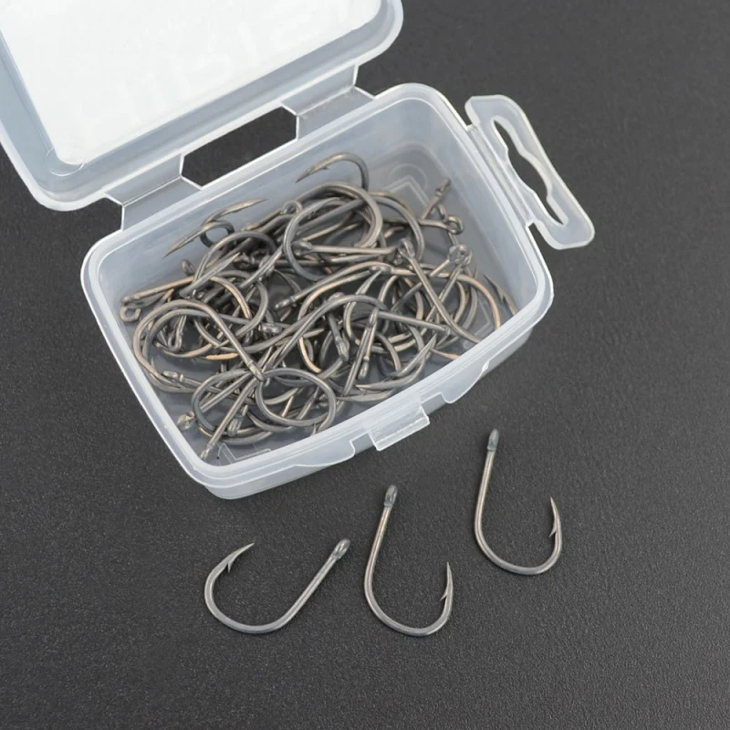 

50 Pcs/lot Sea Offset Hook 2# 4# 6# 8# Carp Fishing Hook Set Soft Bait Single Barbed Hooks Crank Boxed Fishing Accessories