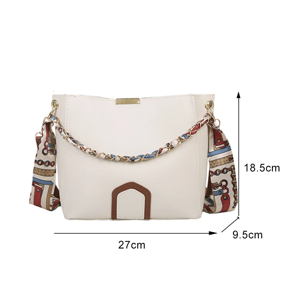 

Fashion Women PU Leather Crossbody Handbags Large Capacity Shoulder Bag Ladies Vintage Silk Chain Bucket Messenger Bags Hot Sale