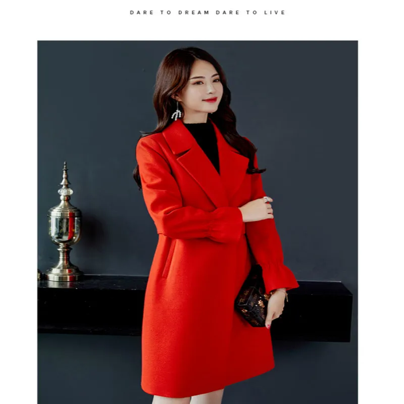 

Hepburn Style Autumn and Winter New Korean Casual Trend Solid Color Woolen Coat Plus Size Ladies Woolen Coat