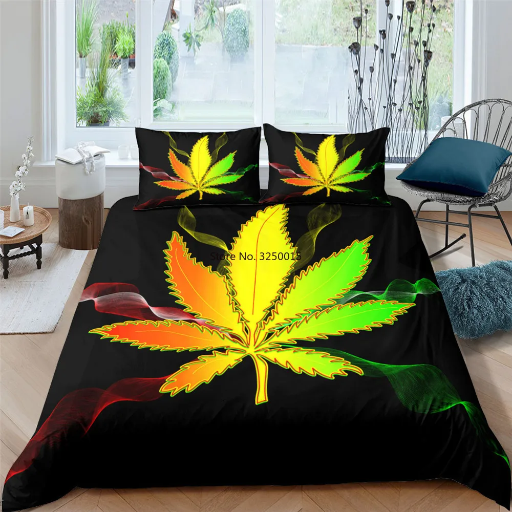 

2/3 Pcs Tie Maple Leaf Bedding Set Dye Duvet Cover Home Textile Single/Twin/Double/Full/Queen/UK King/AU King/US King Size