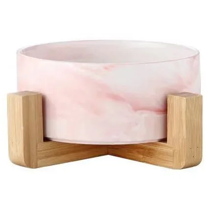 Pink Wooden frame Мраморная креативная керамическая миска для кошек, миска для кошачьего корма, миска для кошек, миска для домашних животных, миска для собак, миска для воды, миска для зерен, посуда - Цвет: Pink Wooden frame