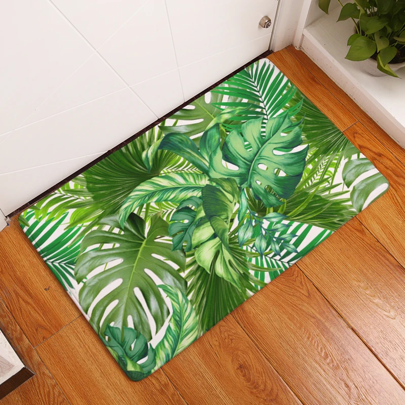 

Palm Leaf Print Decorative Entrance Doormat Anti Slip Bathroom Rug Absorbent Kitchen Carpet Tropical Style Home Decor Mat