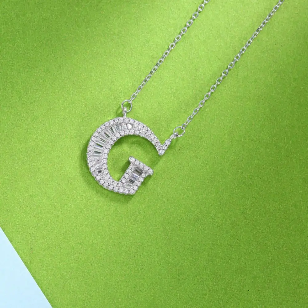

Stylish SILVERHOO Women Necklace A-Z Letter Pendant Cubic Zirconia Jewelry Shiny Electroplating Clavicle Chain for Wedding