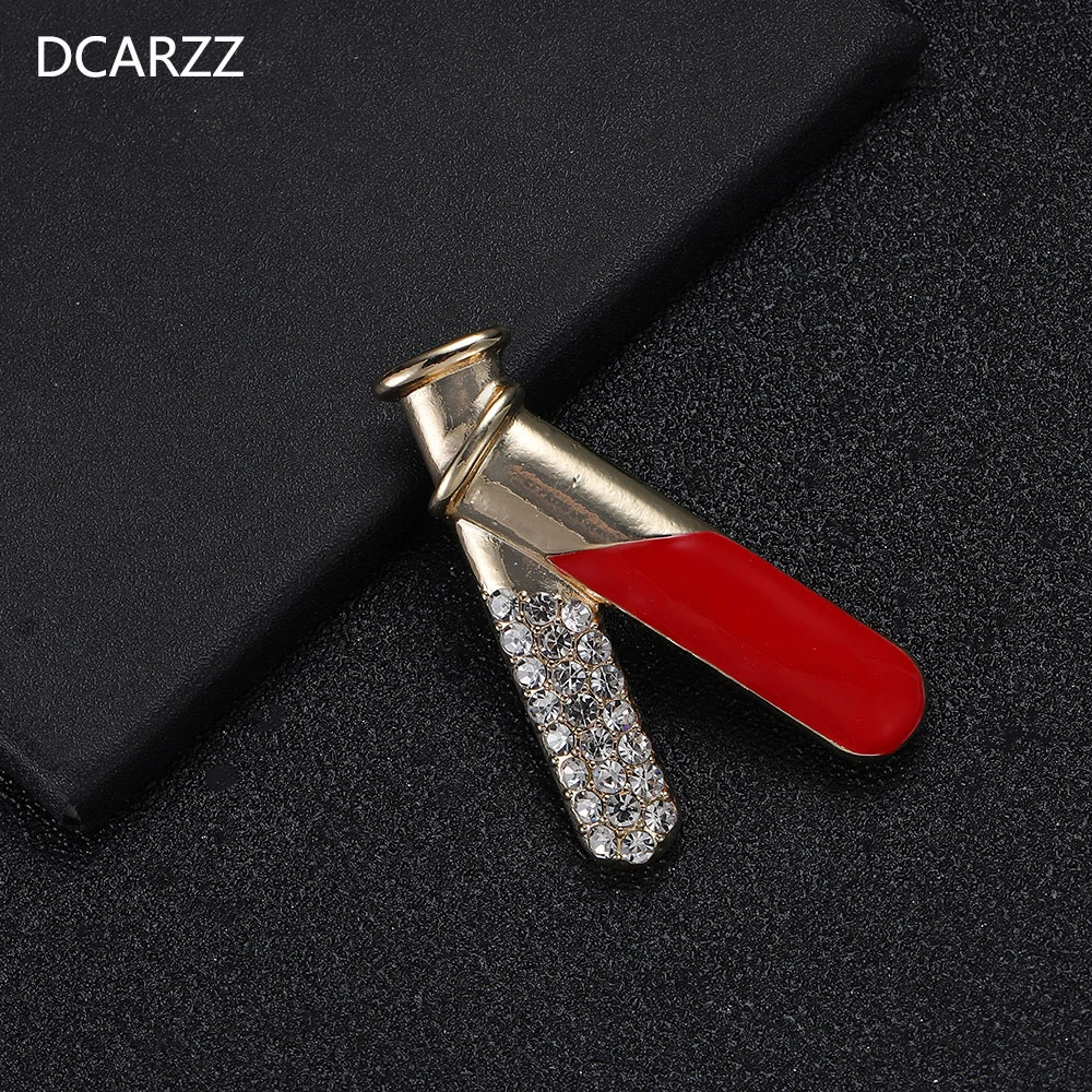 

DCARZZ Test Tube Pin Medical Biology Chemistry Student Gold Red Enamel Brooch Classic Jewelry Crystal Pins Women Accessorie Gift