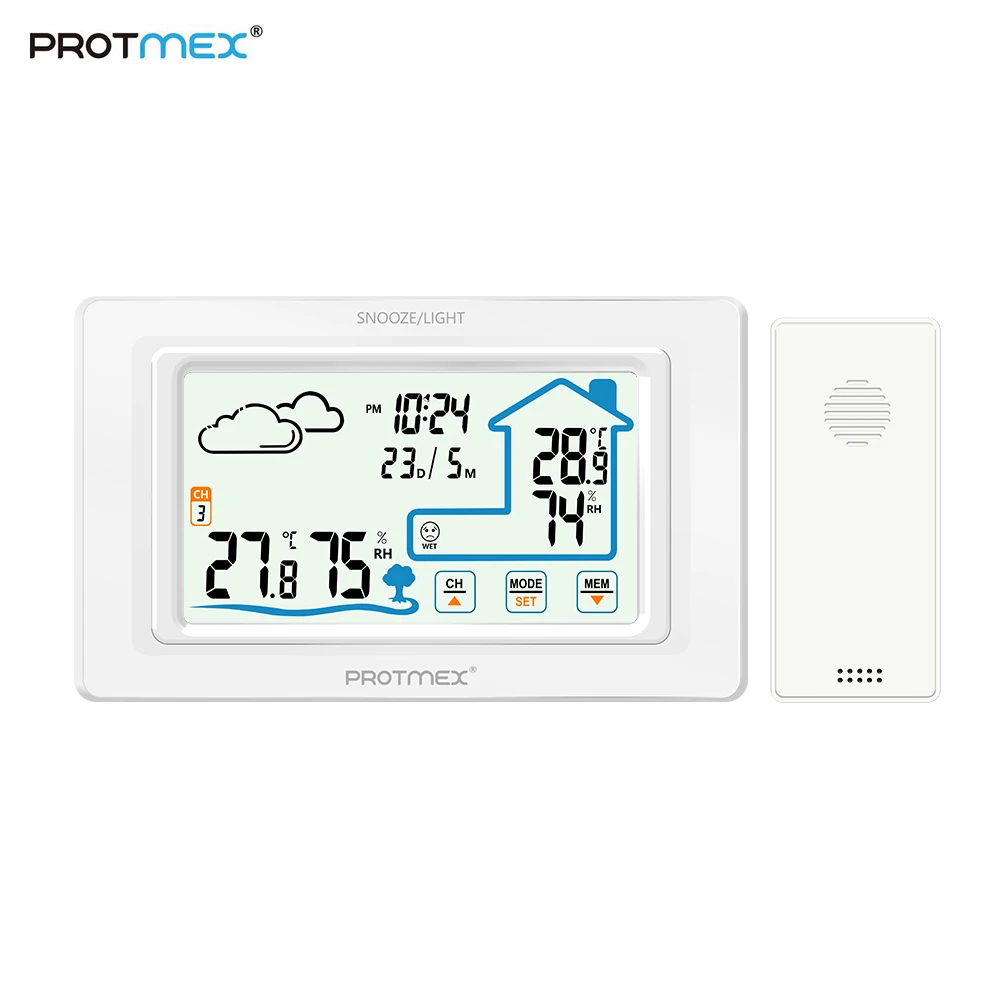 Protmex PT19A Метеостанция беспроводная домашняя уличная метеостанция с сенсорным экраном беспроводной монитор температуры и влажности