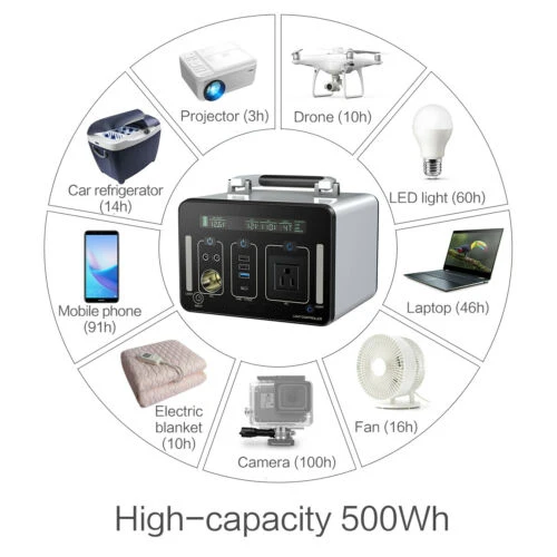 Portable 500Wh Solar Power Generator Energy Storage USB Charger Station Inverter Fanless AC 110V 220V 135200MAH | Автомобили и