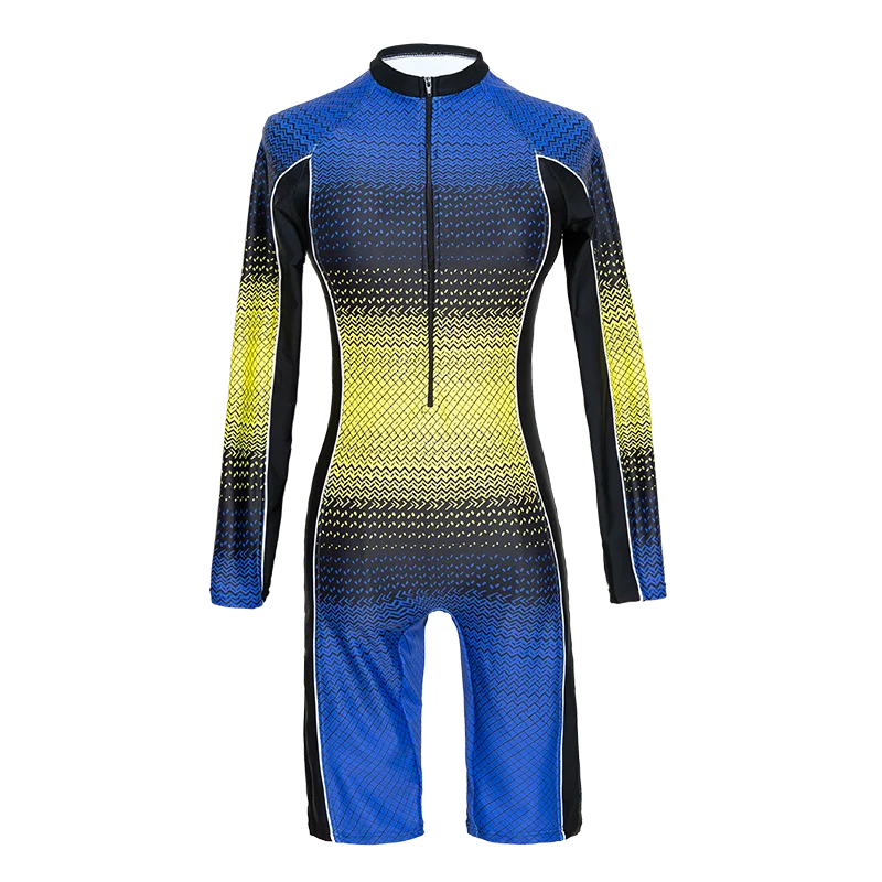 

Long Sleeve Zipper Print Women Swimsuit Surfing One piece Bathing Suit Beachwear Long Pants Monokini High Neck