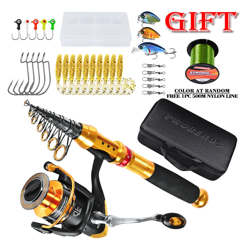 Distant Wheel Carbon Fiber Sea Fishing Rod Lure Kit Crank Hook Jigs Bait Soft Lures 500M Nylon Line Spinning Reel Fishing Bag