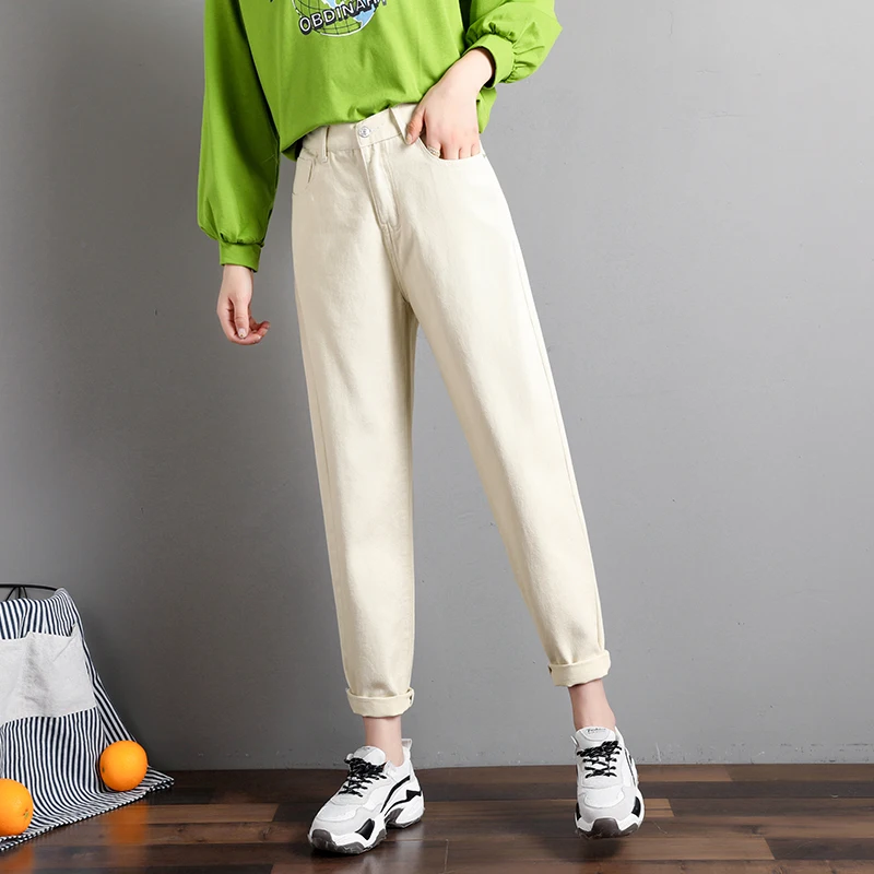 

Summer new straight high waist loose elastic waist wash Harlan Capris