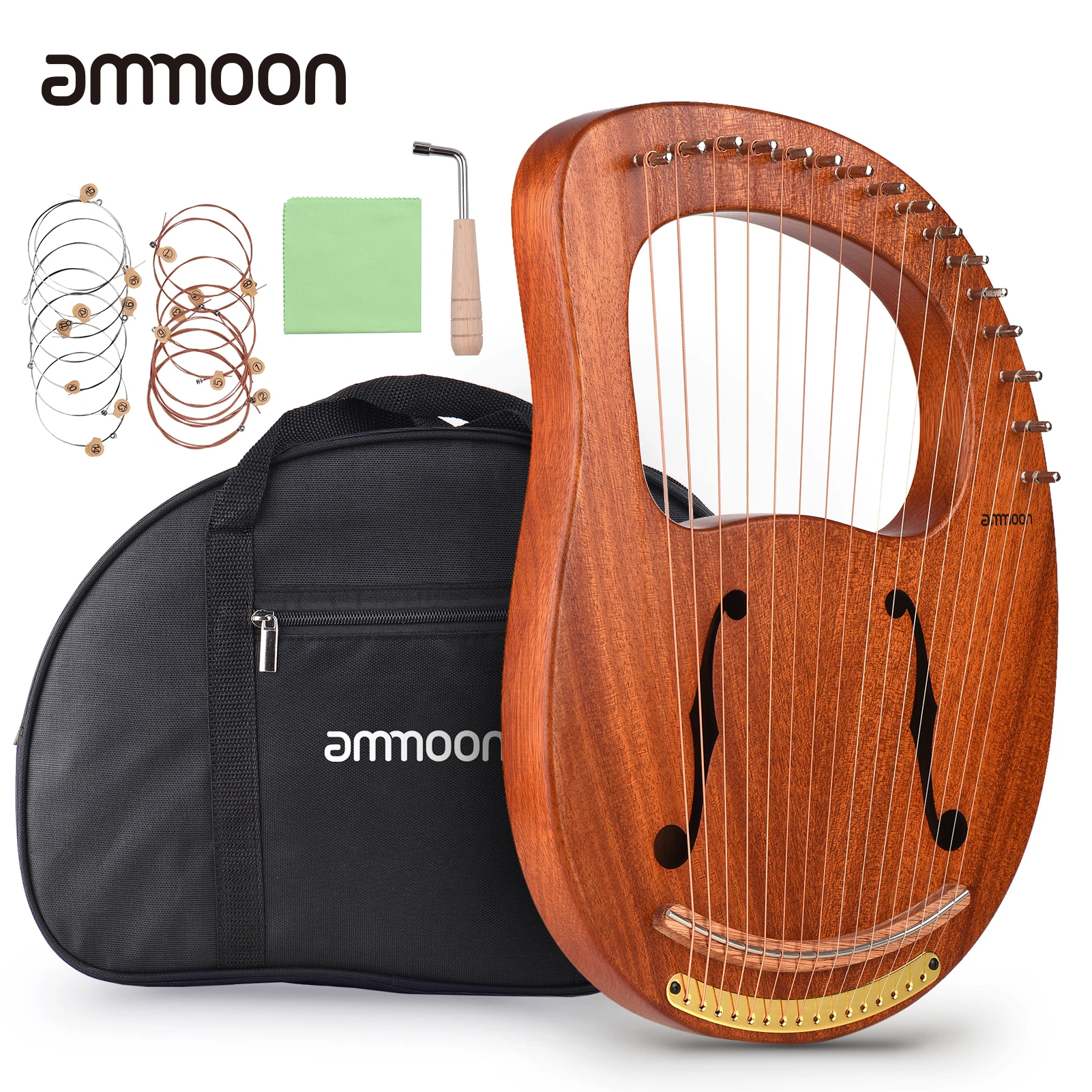 

Ammoon WH-16 16-String деревянный Лира Арфы металлическими струнами однотонные лесенка из дерева и веревки Тюнинг ключ, дюймовый стандарт очистки за...