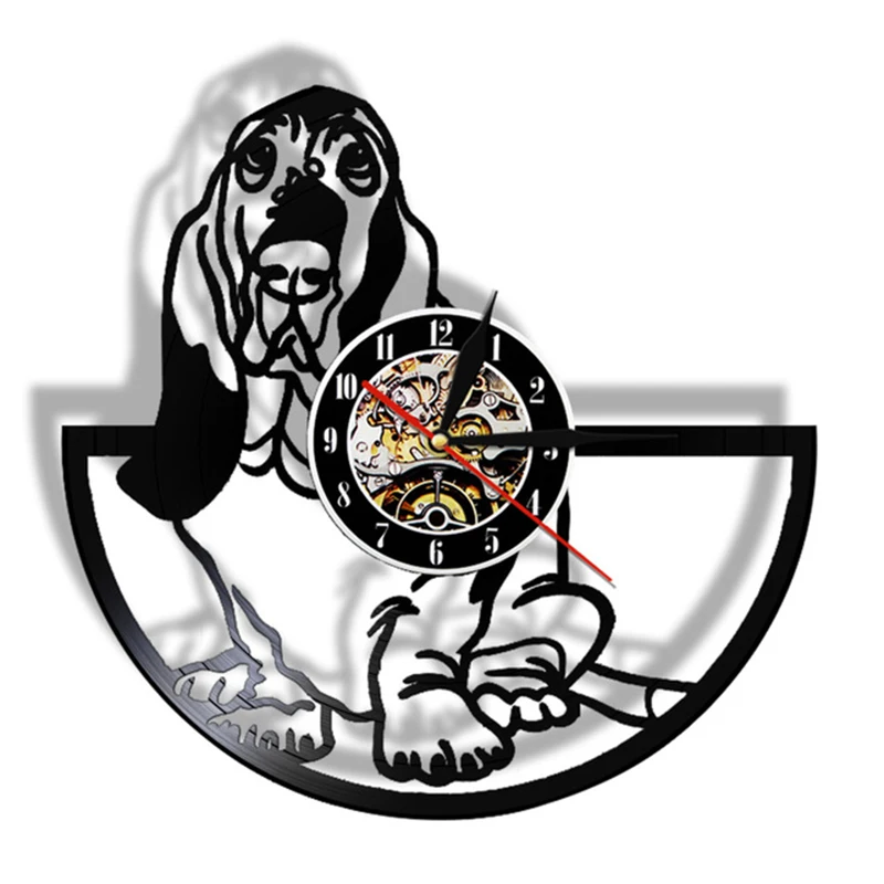 

Basset Hound Dog Breed Vinyl Record Wall Clock Animal Home Decor Puppy Pet Silent Mute Watch Carved Album Music Record Clock