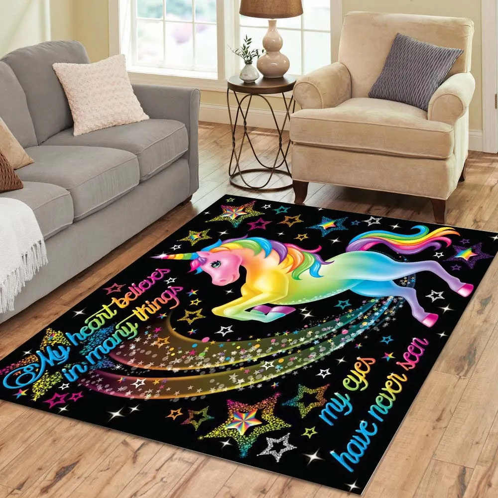 Красивая Радуга Единорог 3D печатных Прямоугольный Коврик для спальни взрослых