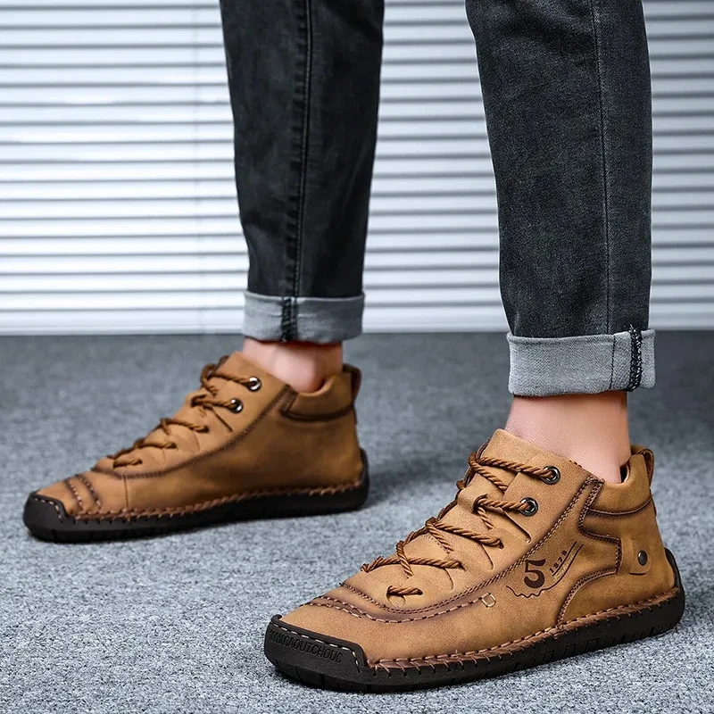 

39-48 Lace Up Men Boots Fashion Sewing Climbing Sneakers Size 13 14 Men's Casual High Boots Top Quality Male Vintage Boots