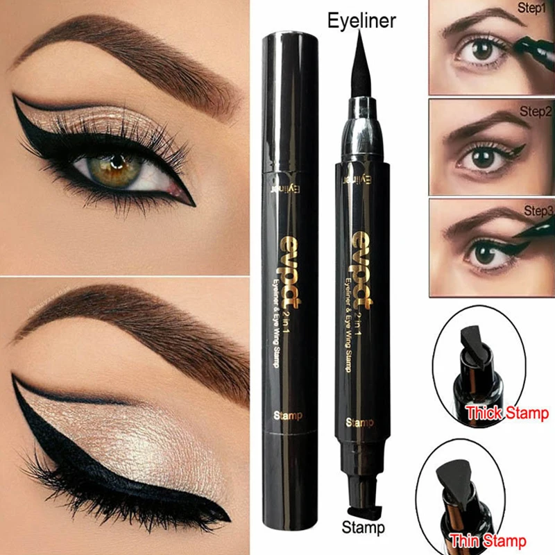 EVPCT 2 In 1 Eyeliner Stamp Double-ended Liquid Pencil Waterproof Seal Pen Quick Dry Triangle Eye Liner TSLM |
