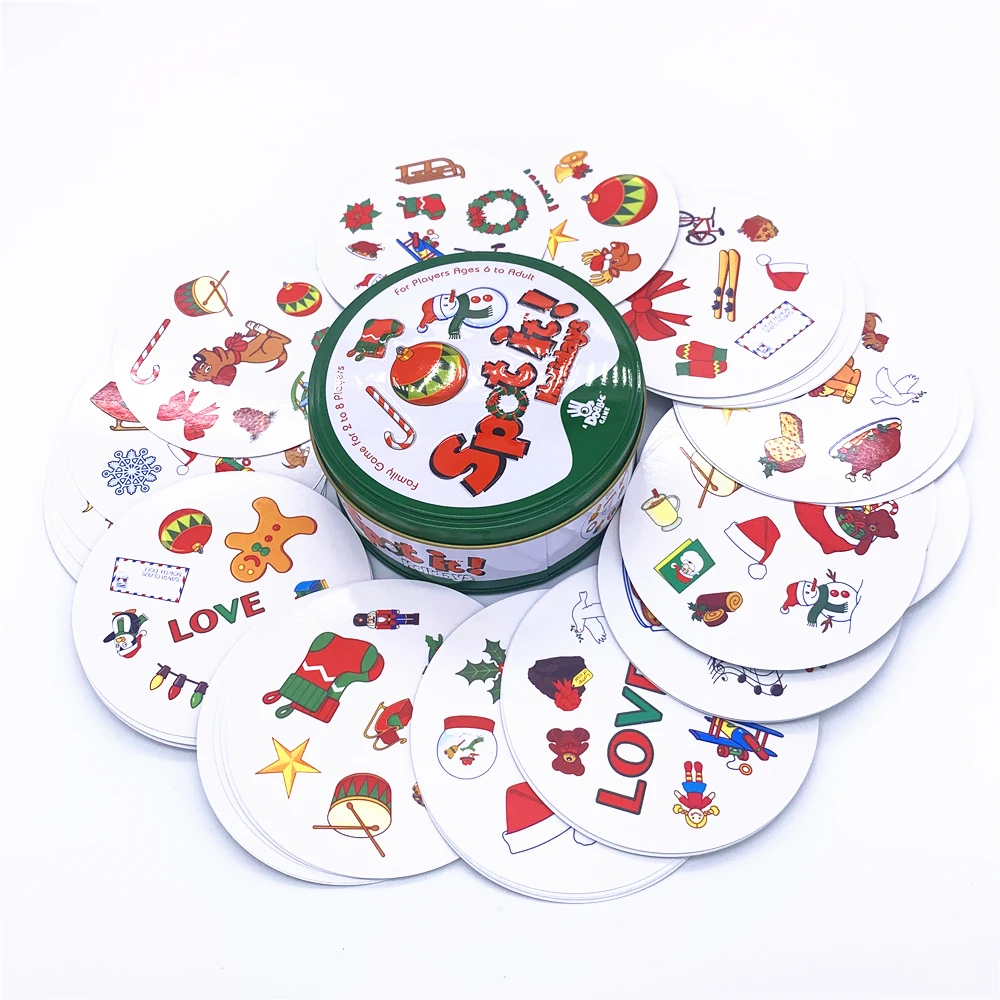 

New Christmas Holiday Board games spot it dobble cards table Board Game For adults children family party game Metal Tin Box toys