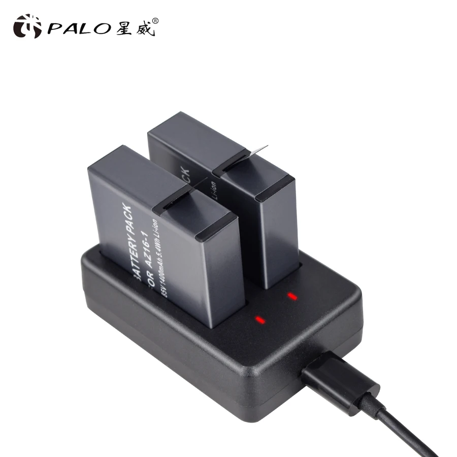 PALO new 2PCS AZ16-1 Digital Camera Batteries + USB Dual Charge For Xiaomi-Xiaoyi sport 4K Action 2 Accessories | Электроника