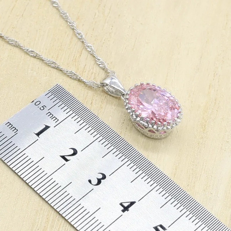 Овальная розовая циркониевая Серебряная Цветовая проекция с браслетом серьгами