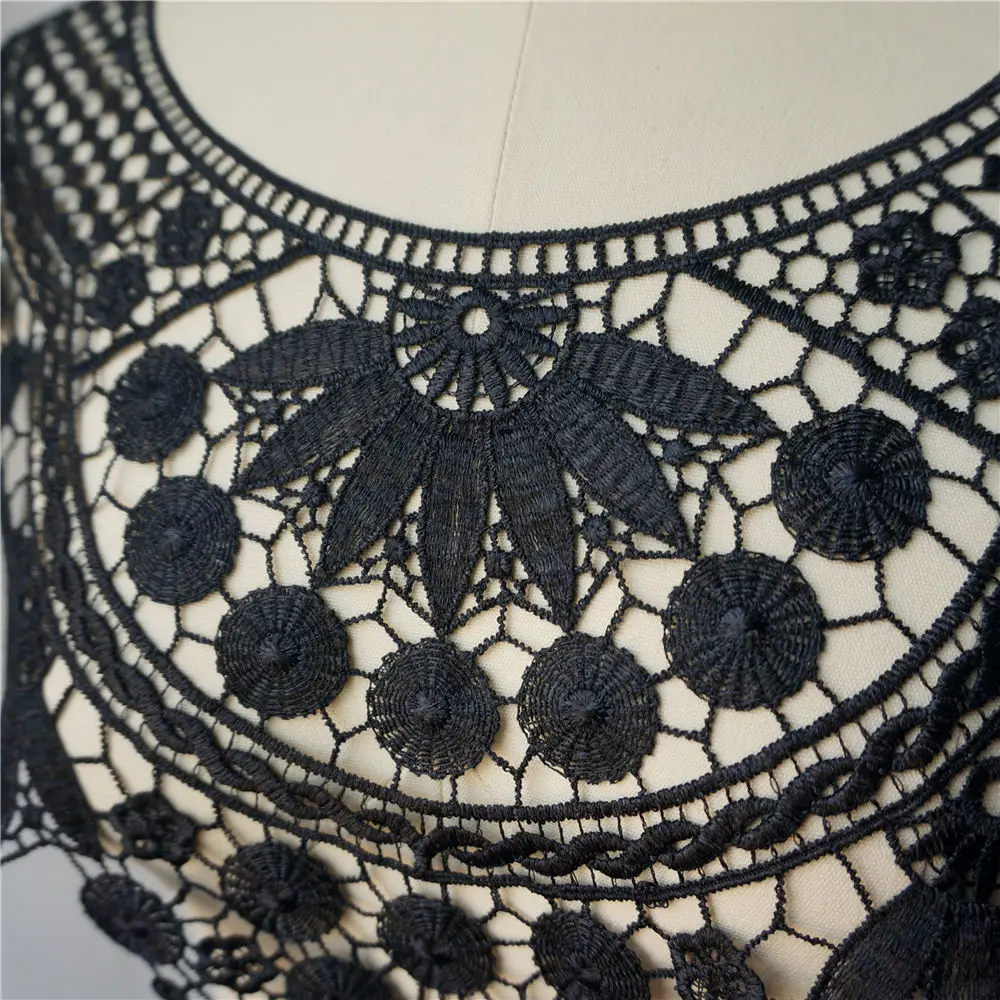 Черный цветочный тканевый воротник круглый точечная сетка вышитая аппликация