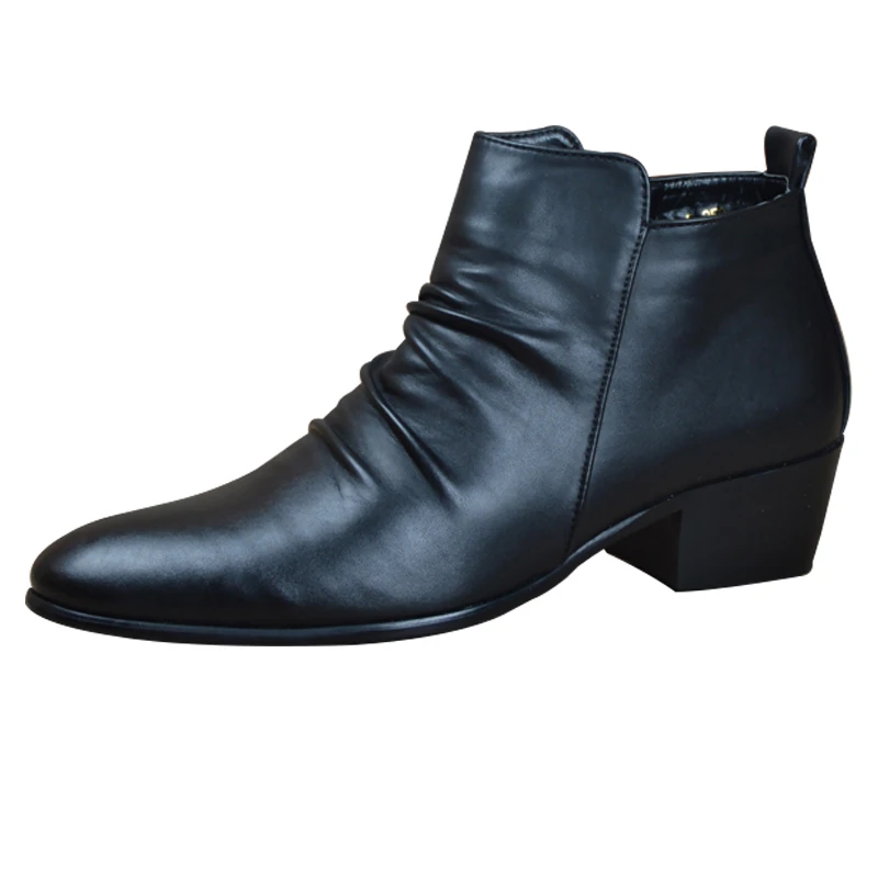 Модные мужские ботильоны из натуральной кожи Высокие ботинки на молнии Черные